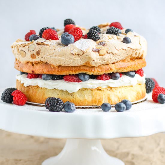 Almond Berry Meringue Cake - Recipe photo by SugarSpicesLife