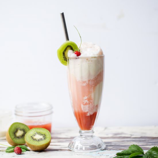 Soda-Free Strawberry Kiwi Float - Recipe photo by ONEarmedMAMA