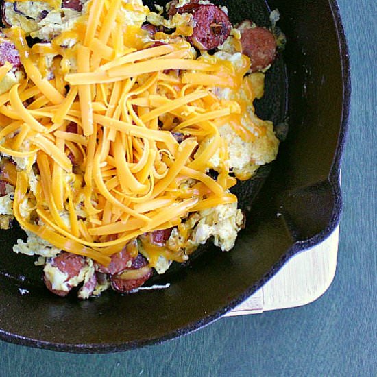 Scrambled Eggs with Smokies - Recipe photo by mamabearscookbook