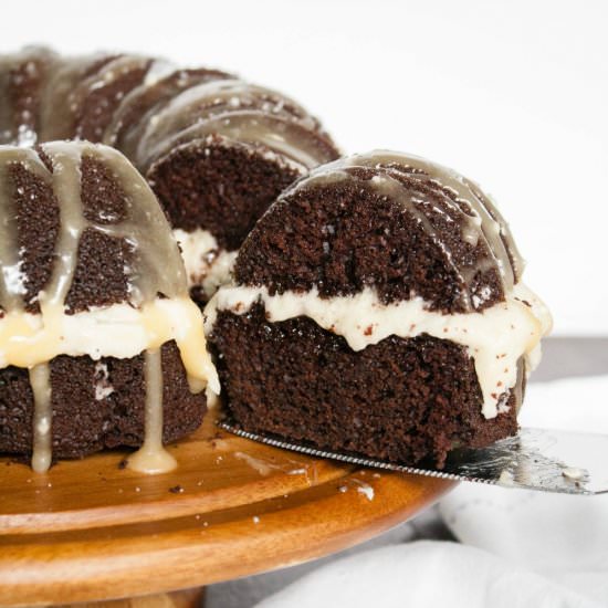 Salted Caramel Chocolate Bundt Cake - Recipe photo by asavoryfeast
