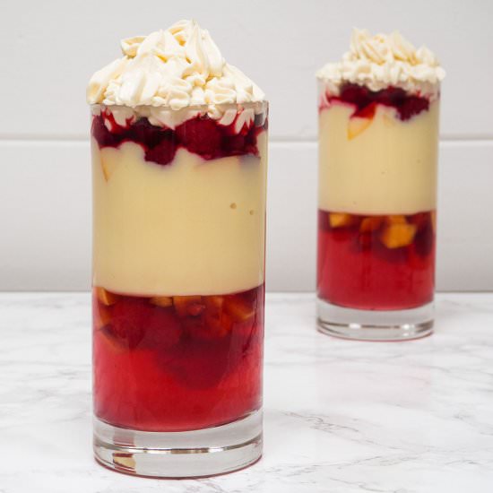Nectarine and Raspberry Trifle Pots - Recipe photo by FriFran
