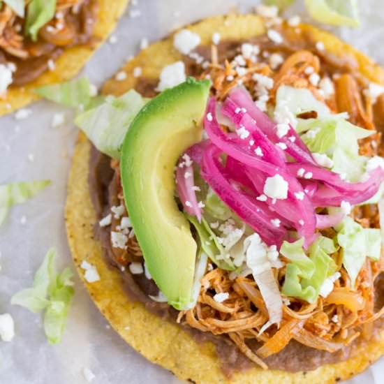 Chicken Tinga Tostadas - Recipe photo by ThaiCaliente