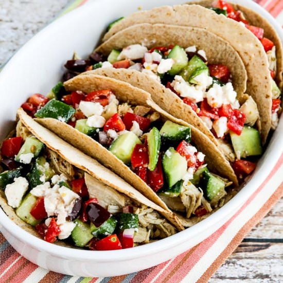 Instant Pot Greek Chicken Tacos - Recipe photo by kalynskitchen