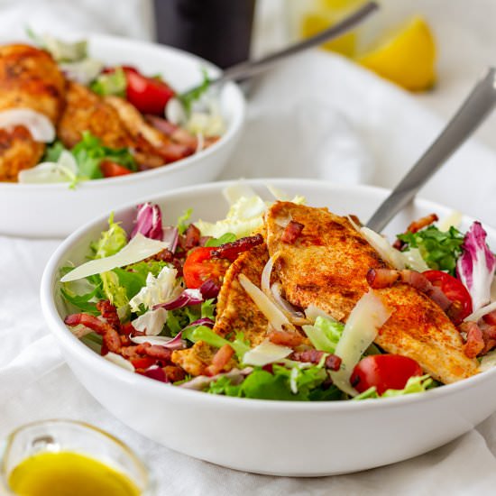 chicken bacon salad with dressing - Recipe photo by Happy Foods Tube