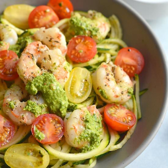 Shrimp Pesto Zucchini Noodles - Recipe photo by Skinny Fitalicious
