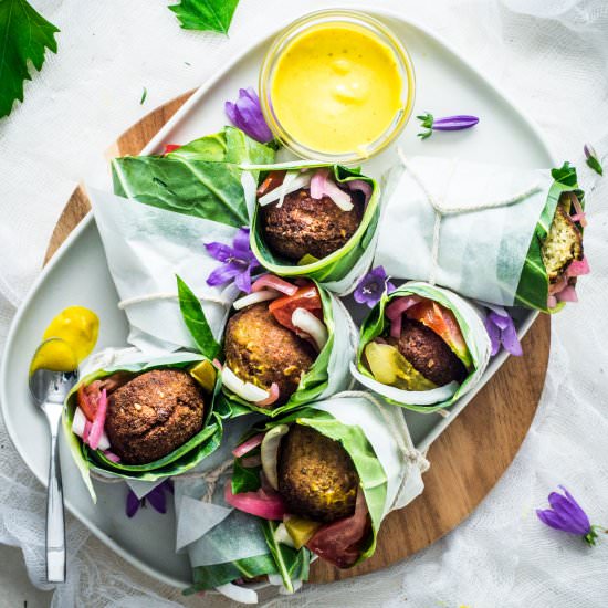 Sorrel Falafel Collard Wraps - Recipe photo by rhubarbandcod