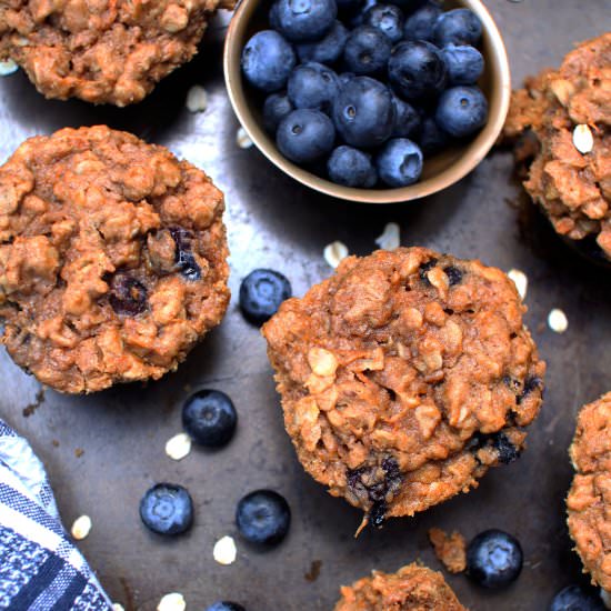 Sweet Potato, PB, Blueberry Muffins - Recipe photo by Sneaky Mommies