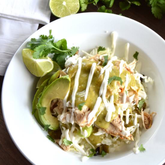 Chicken Verde Taco Bowls - Recipe photo by texasgranolagirl