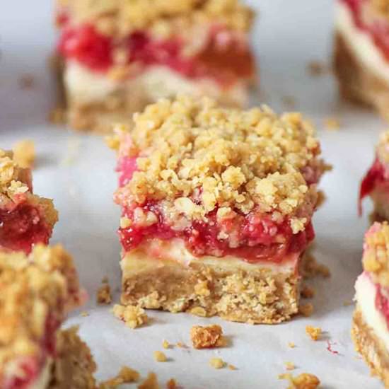 Strawberry Rhubarb Cheesecake Bars - Recipe photo by And They Cooked Happily Ever After