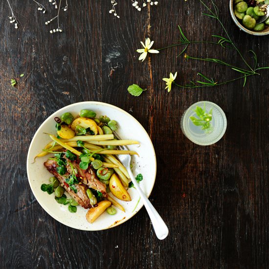Grilled steak with fava and butter - Recipe photo by servingdumplings