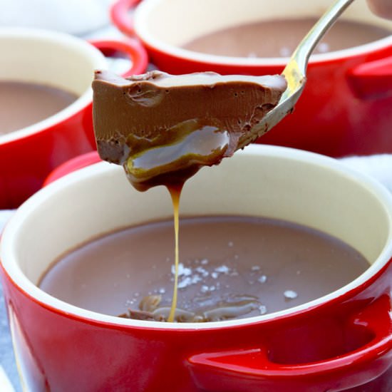 Vegan Salted Choc Caramel Pots - Recipe photo by theveganlarder
