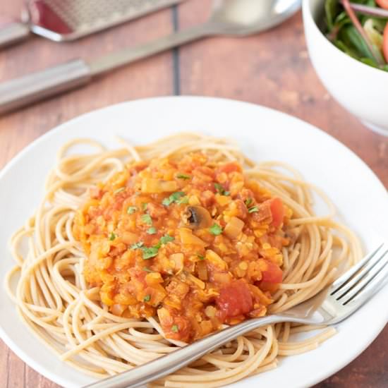 Chorizo Bolognese with Lentils - Recipe photo by neilshealthymeals