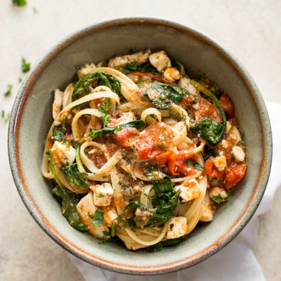 Chicken Feta Spinach Pasta - Recipe photo by saltandlavender