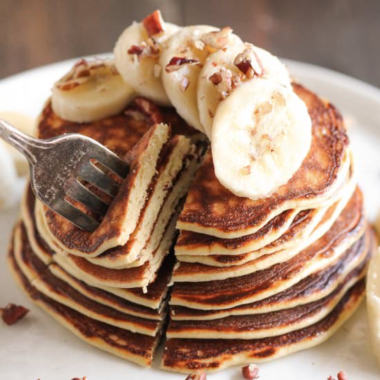 Healthy Banana Protein Pancakes - Recipe photo by dessertswithbenefits