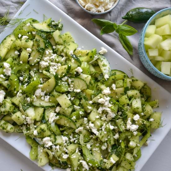 Honeydew Salad & SpicyHerb Dressing - Recipe photo by Wanderings in my Kitchen