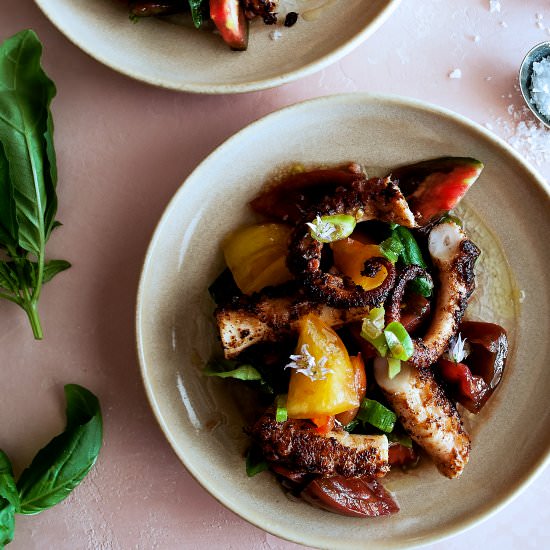 Harissa Octopus with Tomatoes - Recipe photo by The Original Dish