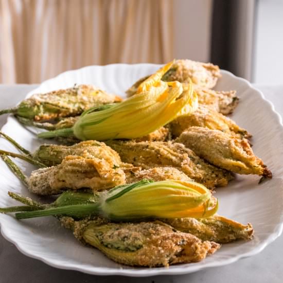 Baked stuffed zucchini blossoms - Recipe photo by asmallkitcheningenoa