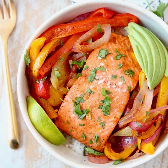 Sheet Pan Salmon Fajitas - Recipe photo by Whitney Bond