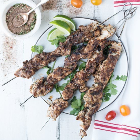 Jerk Chicken Thigh Skewers - Recipe photo by superman cooks