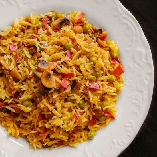 Bacon-Mushroom Curry Fried Rice - Recipe photo by EasycookingwithMolly