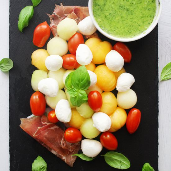 CAPRESE MELON SALAD WITH BASIL - Recipe photo by Sylia from 30 Days of Greek Food