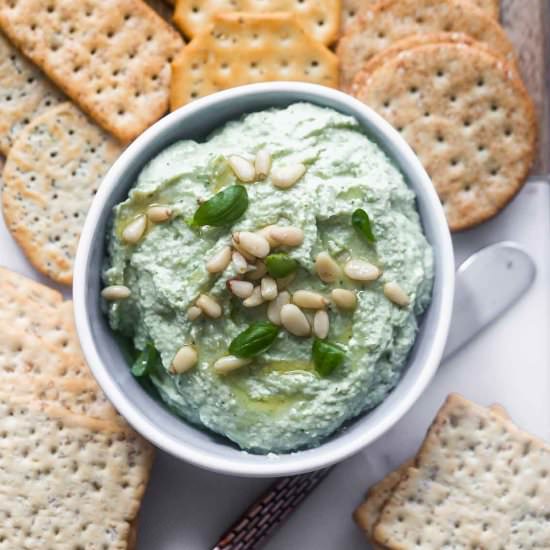 Pesto White Bean Hummus - Recipe photo by cookingforkeeps