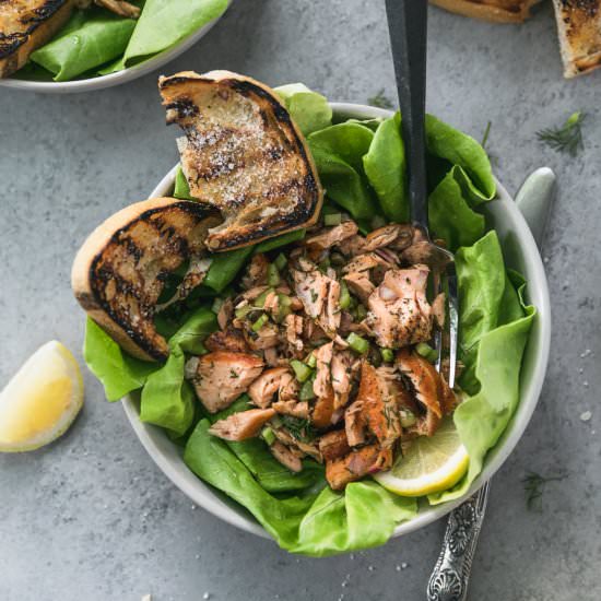 Dill Salmon Salad with Garlic Bread - Recipe photo by Spices in my DNA