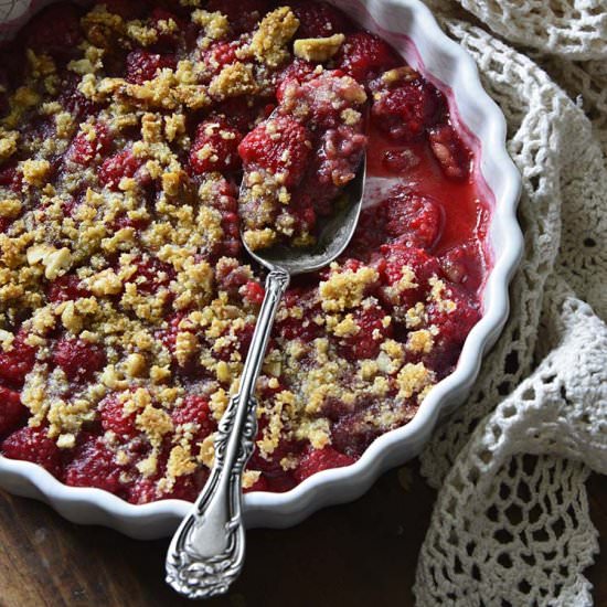 Low Carb Raspberry Crisp - Recipe photo by AnEdibleMosaic