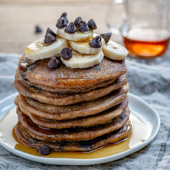 Vegan Chocolate Chip Pancakes - Recipe photo by Blondelish.com