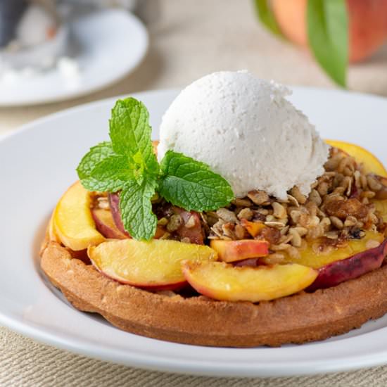 Peach Waffle Crisp - Recipe photo by Queen of My Kitchen