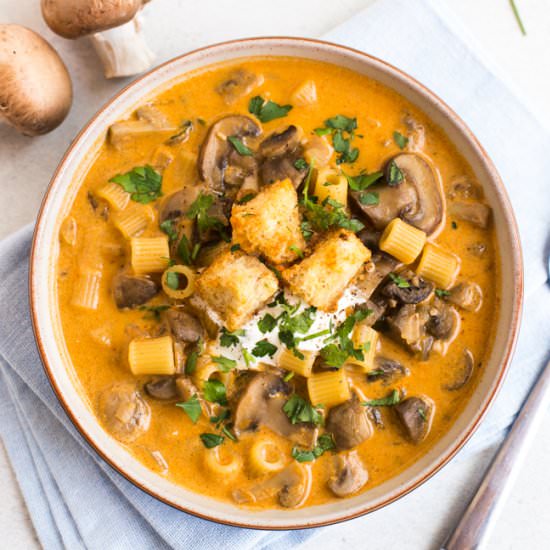 Mushroom stroganoff soup - Recipe photo by Becca @ Easy Cheesy Vegetarian