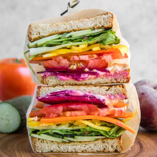 Rainbow Veggie Hummus Sandwiches - Recipe photo by from my bowl