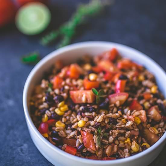 Spicy Farro & Black Bean Salad - Recipe photo by insolenceandwine