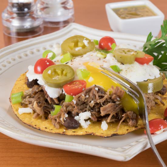 Pork Carnitas Breakfast Tostada - Recipe photo by For the Love of Cooking