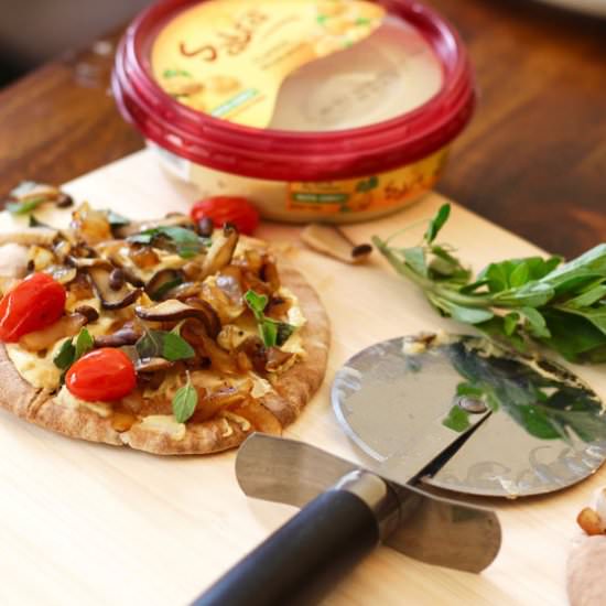 Vegan Hummus Pita Pizza - Recipe photo by AmyGorinNutrition