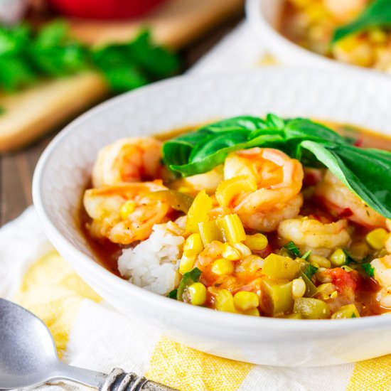 Summer Shrimp Étouffée - Recipe photo by Burrata and Bubbles
