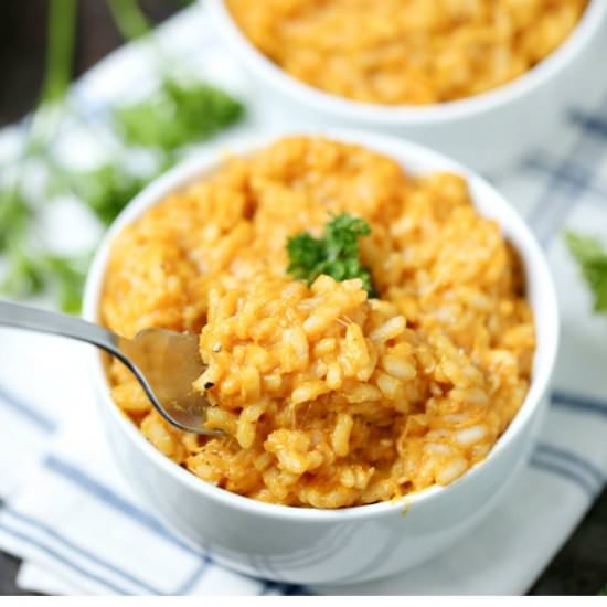 Cheesy Butternut Squash Risotto - Recipe photo by amotherthing