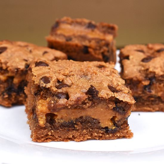 Caramel Peanut Butter Blondies - Recipe photo by lightscamerabake