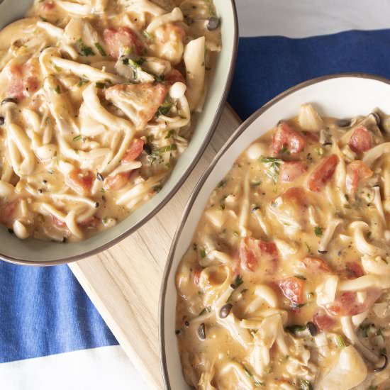 Mushrooms with Tomato Cream Sauce - Recipe photo by foodmakesmehappy