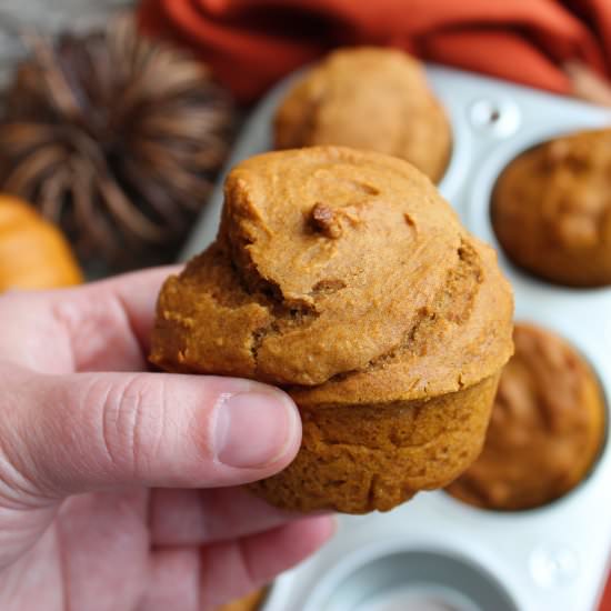 Three Ingredient Pumpkin Muffins - Recipe photo by thespeedyspatula