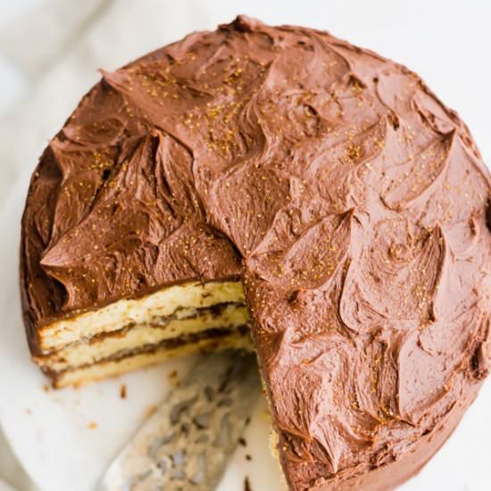 Yellow Cake with Chocolate Frosting - Recipe photo by bluebowlrecipes