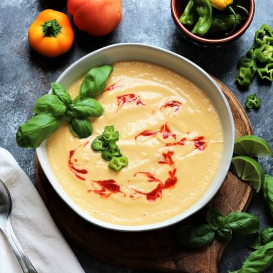 Corn & Heirloom Tomato Gazpacho - Recipe photo by Give it Some Thyme