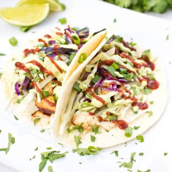 Sweet Sriracha Chicken Tacos - Recipe photo by servedfromscratch