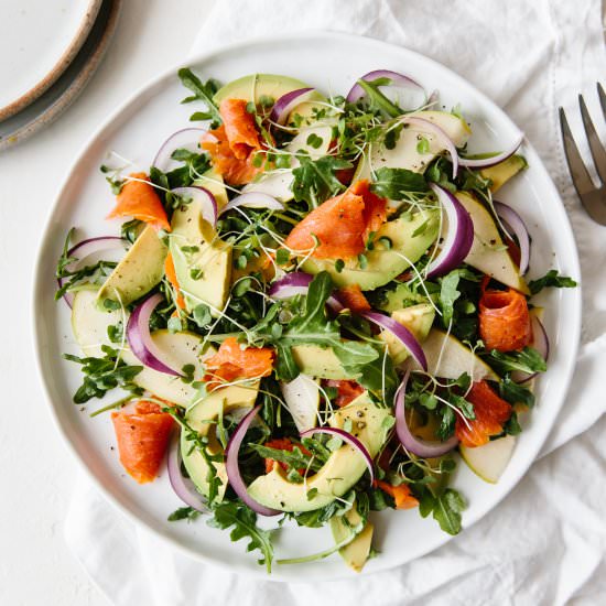 Smoked Salmon Avocado Arugula Salad - Recipe photo by Downshiftology