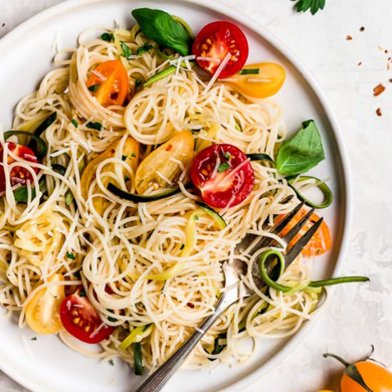 Angel Hair Pasta Zucchini Tomatoes - Recipe photo by Skinnytaste