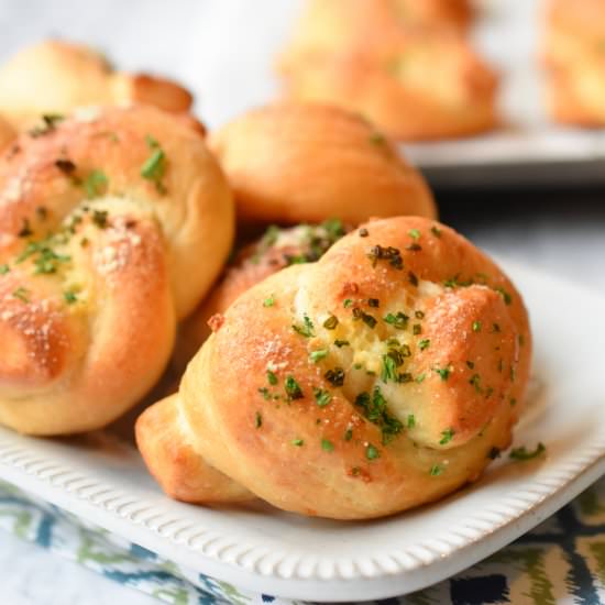 Garlic Parmesan Bread Knots - Recipe photo by Encharted Cook