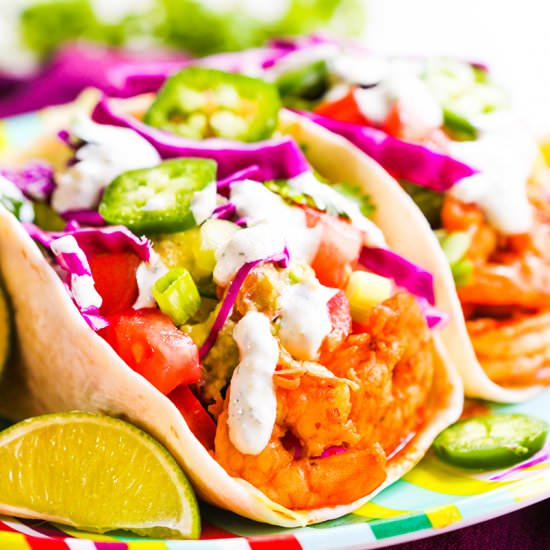 Shrimp Tacos w/ Cilantro Lime Sauce - Recipe photo by pipandebby