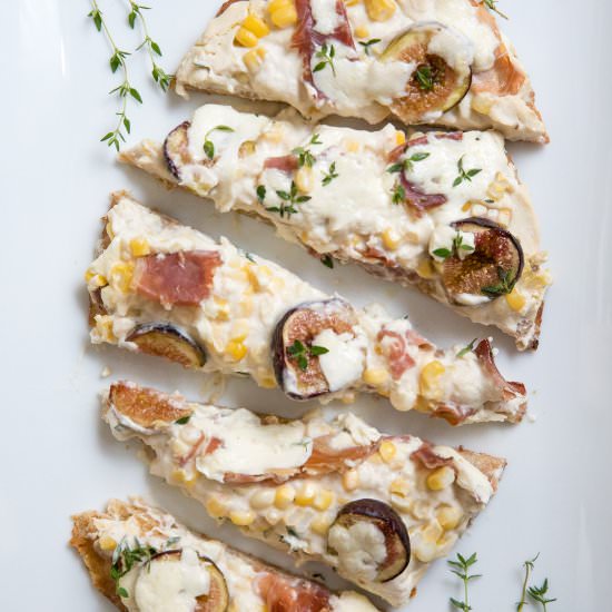 Fig Prosciutto Pizza with Corn - Recipe photo by Metirementblog