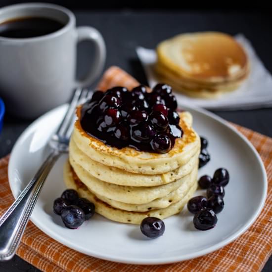 Pancakes with Blueberry Sauce - Recipe photo by cardamomandcoconut