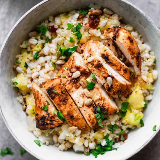 Chipotle Chicken Barley Bowls - Recipe photo by cookingforkeeps